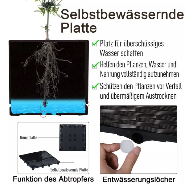Outsunny Højbed Dobbelt Plantekasse i Rattan-look, Plast (PP), Brun, 80x40x44cm