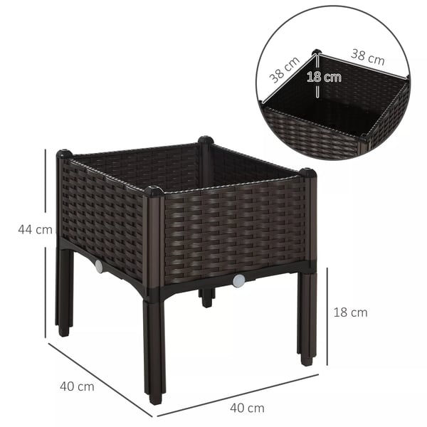 Outsunny Højbed Dobbelt Plantekasse i Rattan-look, Plast (PP), Brun, 80x40x44cm