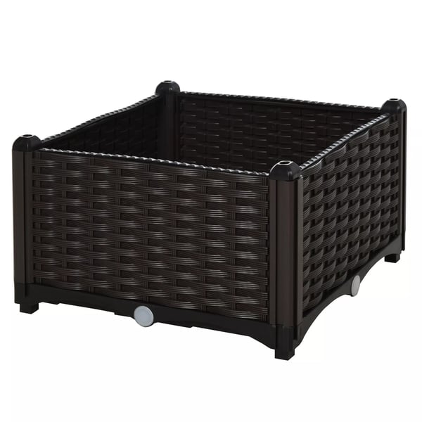Outsunny Højbed Dobbelt Plantekasse i Rattan-look, Plast (PP), Brun, 80x40x44cm