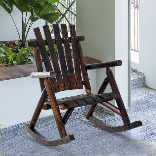 gyngestol med armlæn, vejrbestandig, massivt træ, forkullet, 97 x 69 x 93 cm