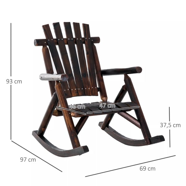 gyngestol med armlæn, vejrbestandig, massivt træ, forkullet, 97 x 69 x 93 cm