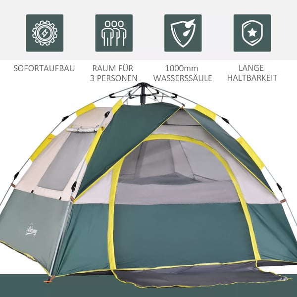 Outsunny kuppeltelt til 3 personer, polyester, grøn, 205x195x135 cm, inkl. pløkker