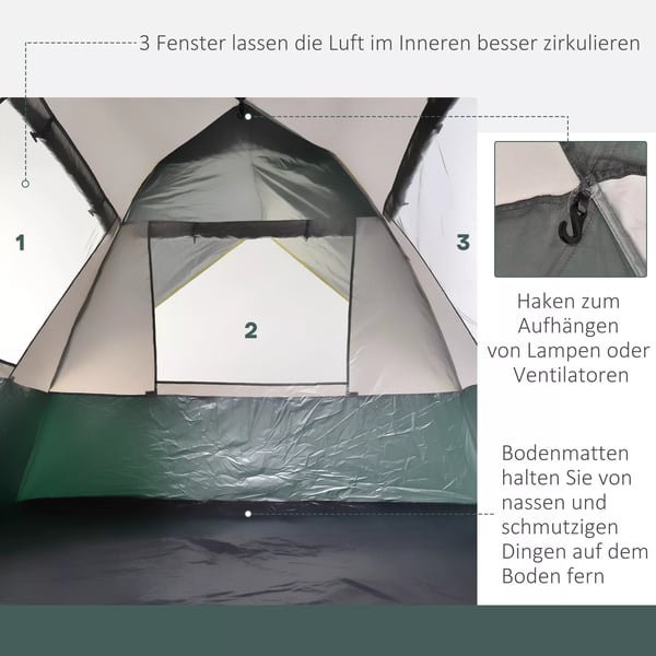 Outsunny kuppeltelt til 3 personer, polyester, grøn, 205x195x135 cm, inkl. pløkker