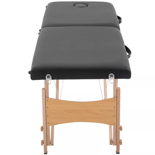 massagebriks, Bærbar massagebriks, Højdejusterbar, Kosmetikbriks, Poppeltræ, Skum, Sort, 186 x 60 x 58-81 cm