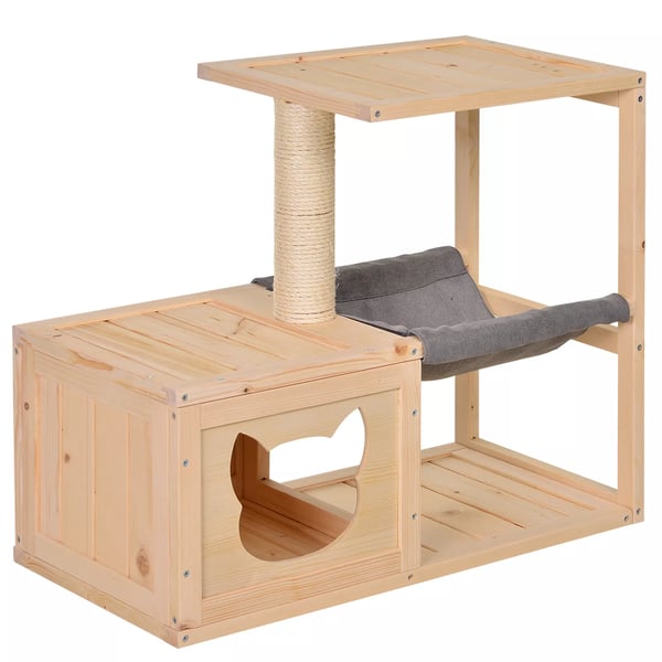 PawHut Klösträd för katter med hängmatta, sisal, gran, natur, 70x35x60cm
