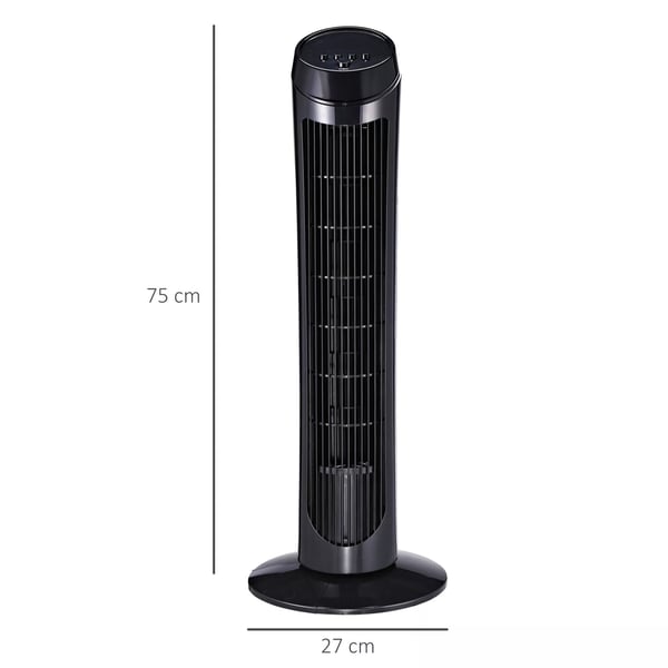 HOMCOM Gulvventilator 45 W Tårnventilator Støjsvag Ventilator 3 Ventilationshastigheder, 70° Oscillerende, ABS, Sort, Ø27 x H75 cm