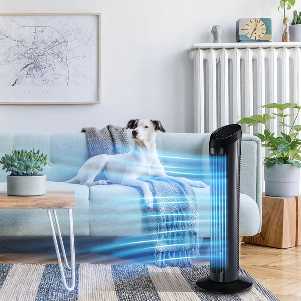 HOMCOM Gulvventilator 45 W Tårnventilator Støjsvag Ventilator 3 Ventilationshastigheder, 70° Oscillerende, ABS, Sort, Ø27 x H75 cm