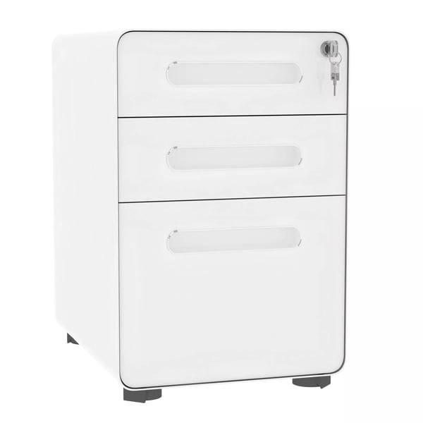 Rullcontainer Akteskåp Kontorscontainer med 3 lådor, Stål, Vit, 39x48x59cm