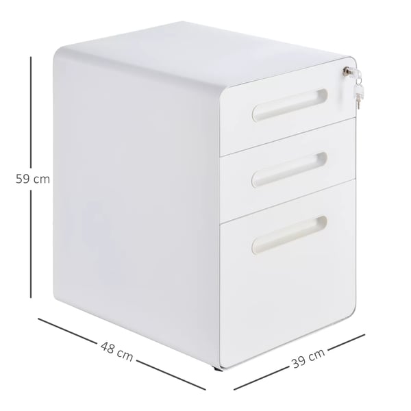 Rullcontainer Akteskåp Kontorscontainer med 3 lådor, Stål, Vit, 39x48x59cm