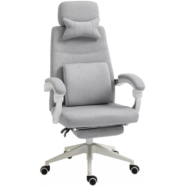 Vinsetto Ergonomisk Kontorsstol/Gamingstol, Grå Polyester, Justerbar med Fotstöd, 62x68x117-127 cm