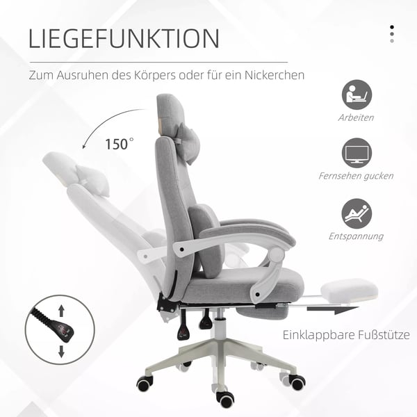 Vinsetto ergonominen toimistotuoli, pelituoli, pyFrillF, sFFdettFvF jalkatuki, harmaa