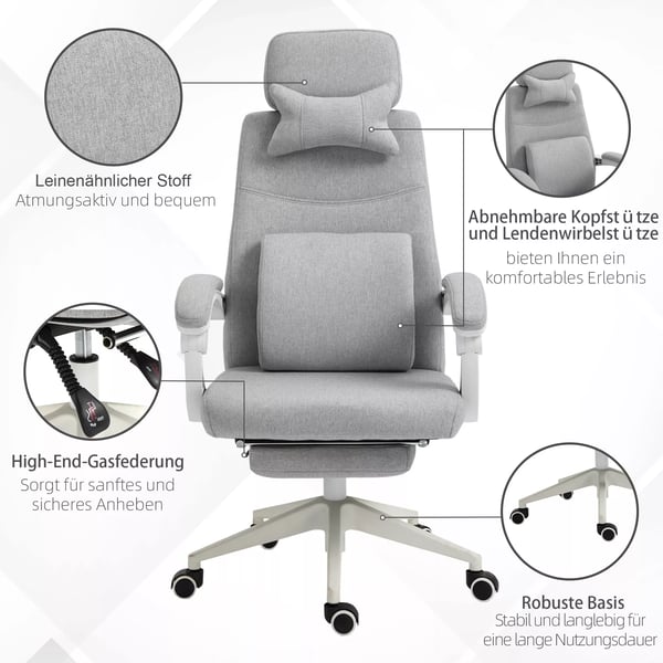 Vinsetto ergonominen toimistotuoli, pelituoli, pyFrillF, sFFdettFvF jalkatuki, harmaa