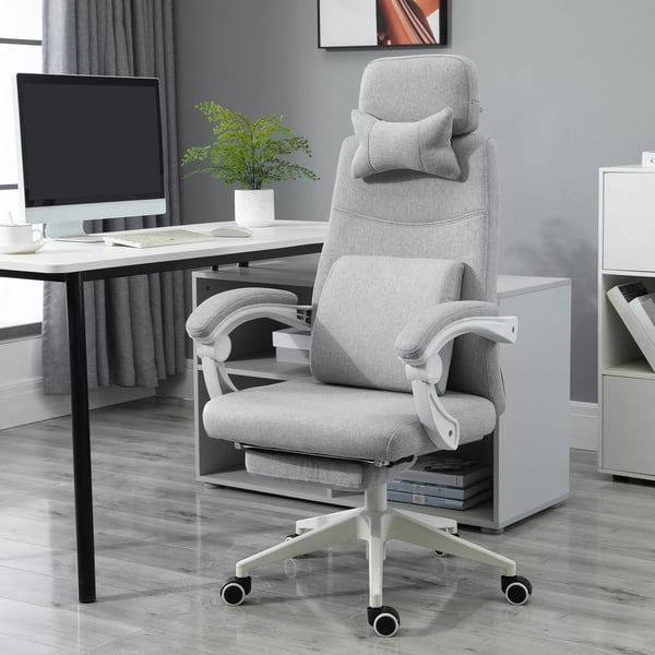 Vinsetto ergonominen toimistotuoli, pelituoli, pyFrillF, sFFdettFvF jalkatuki, harmaa