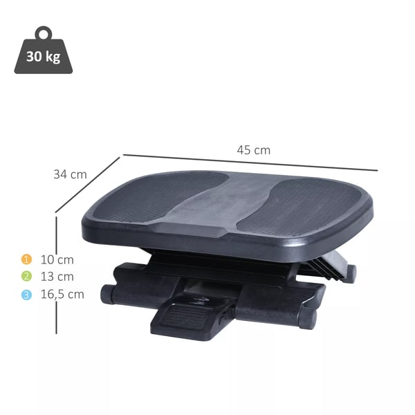 HOMCOM Justerbar Fodskammel - Sort HIPS - 3 Højder, 0-30° Vinkel - 45x34x10-16,5cm