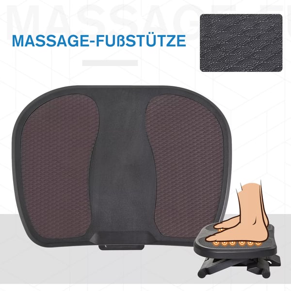 HOMCOM Justerbar Fodskammel - Sort HIPS - 3 Højder, 0-30° Vinkel - 45x34x10-16,5cm