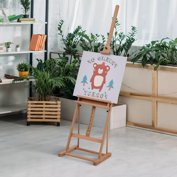 Vinsetto staffeli atelierstaffeli i bøgetræ, højde- og vinkeljusterbar, med opbevaringshylde, natur, 53x50,5x171-230cm