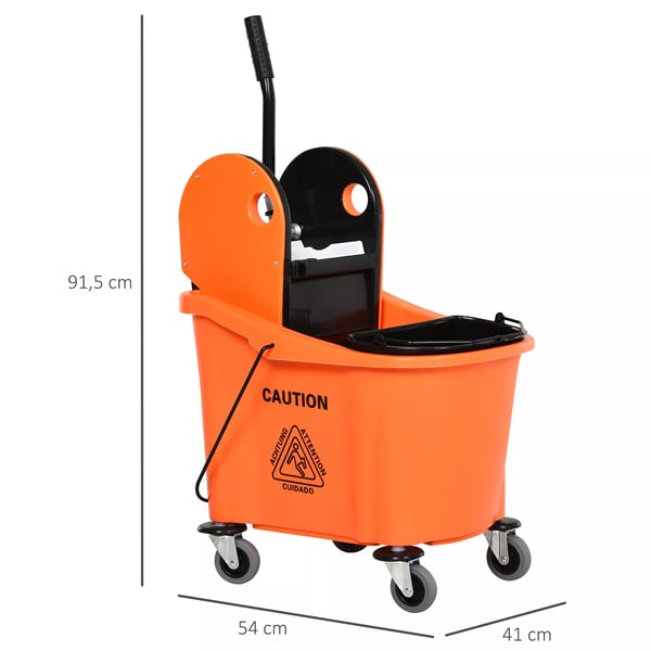 HOMCOM Siivousvaunu Pyörillä, Moppikauha Vääntölaitteella, 36L, Musta/Oranssi