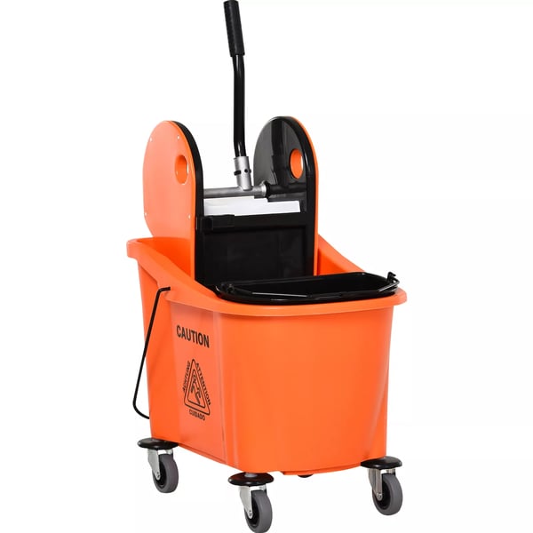 HOMCOM Mopphink med vridfunktion och hjul, 36L, Svart/Orange