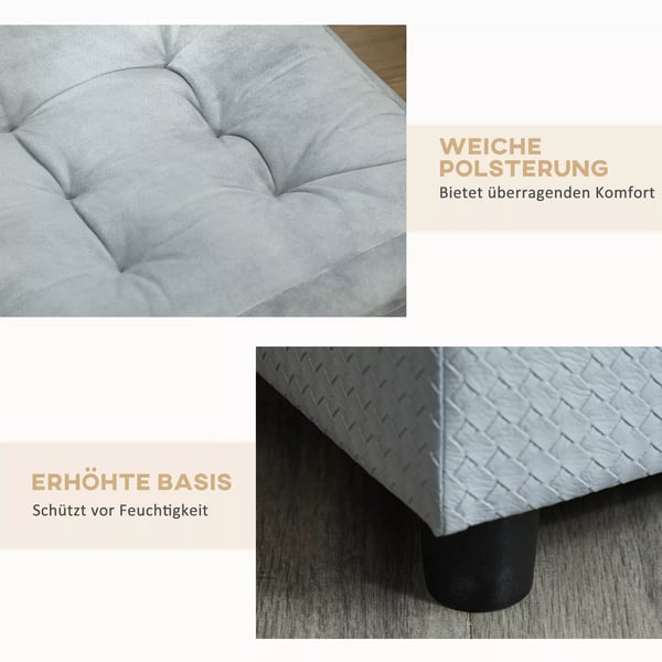 PawHut Hundesofa Plys Hvalpeseng med Opbevaring, Naturtræ, Lysegrå, 76x45x41.5cm