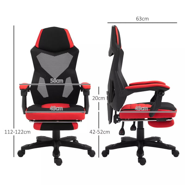 Vinsetto Ergonomisk Kontorstol med Benstøtte, Højdejusterbar, Sort/Rød Polyester Mesh