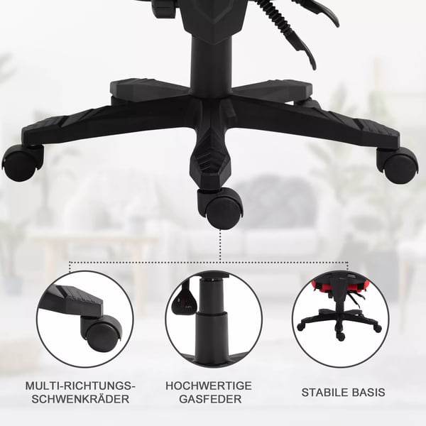 Vinsetto Ergonomisk Kontorstol med Benstøtte, Højdejusterbar, Sort/Rød Polyester Mesh