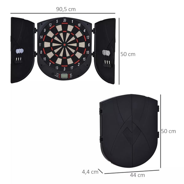 HOMCOM elektronisk dartskive med døre, lydeffekter, automatisk scoring, 6 pile, 26 spil, 185 spilvariationer, til 8 spillere