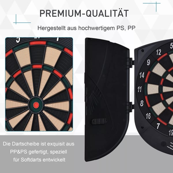 HOMCOM elektronisk dartskive med døre, lydeffekter, automatisk scoring, 6 pile, 26 spil, 185 spilvariationer, til 8 spillere