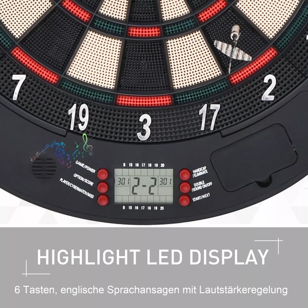 HOMCOM elektronisk dartskive med døre, lydeffekter, automatisk scoring, 6 pile, 26 spil, 185 spilvariationer, til 8 spillere