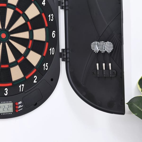 HOMCOM elektronisk dartskive med døre, lydeffekter, automatisk scoring, 6 pile, 26 spil, 185 spilvariationer, til 8 spillere