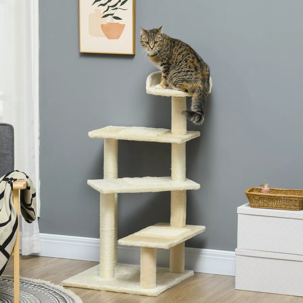 PawHut Kradsetræ til katte - Beige Polywood og Sisal - 50x50x100 cm