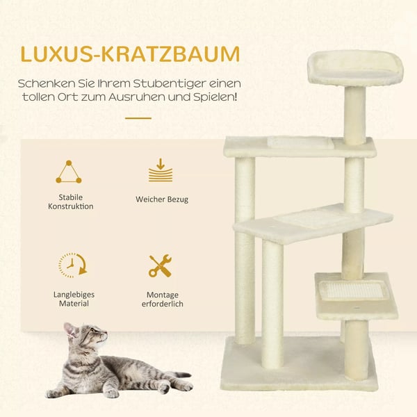 PawHut Kradsetræ til katte - Beige Polywood og Sisal - 50x50x100 cm