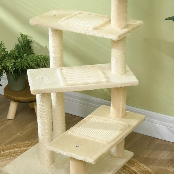 PawHut Kradsetræ til katte - Beige Polywood og Sisal - 50x50x100 cm