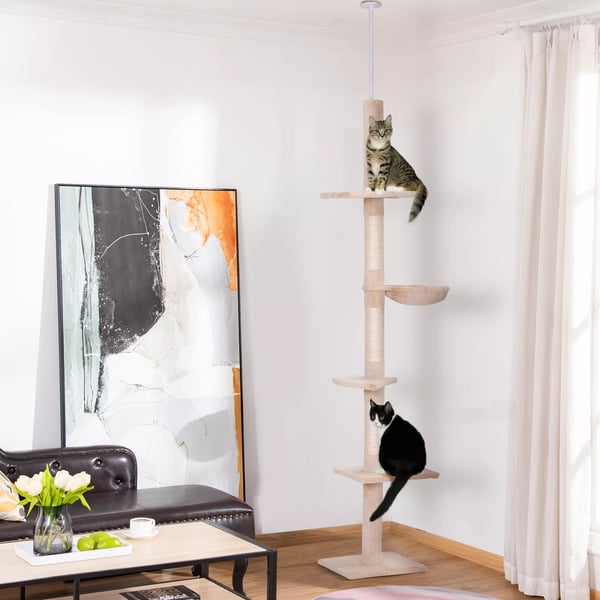 PawHut Loftkradsetre i Beige - Hhjdejusterbart Katte Klatretre med Sisal til Indendrsbrug, 40x34x230-260cm