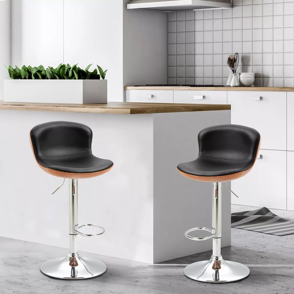 HOMCOM Sæt med 2 Barstole med Ryglæn og Fodstøtte, Justerbar Højde, Drejelig, PU Kunstlæder, Sort/Sølv