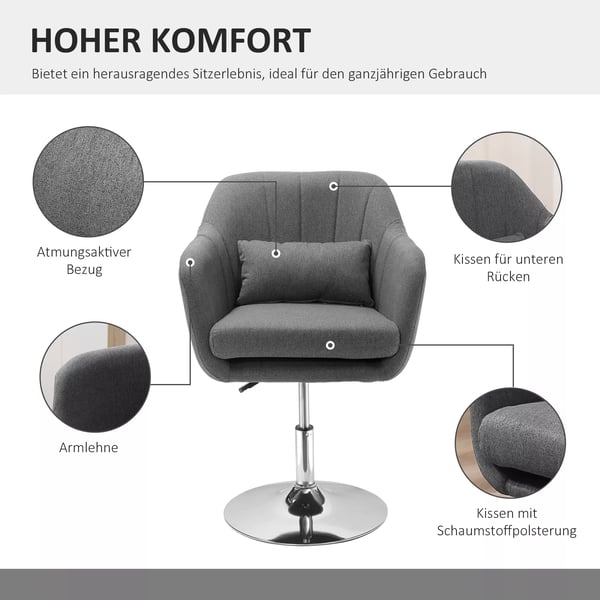 HOMCOM Kontorstol Drejestol Hjdejusterbar, Mrkegr, Lnnesimitation, Stl