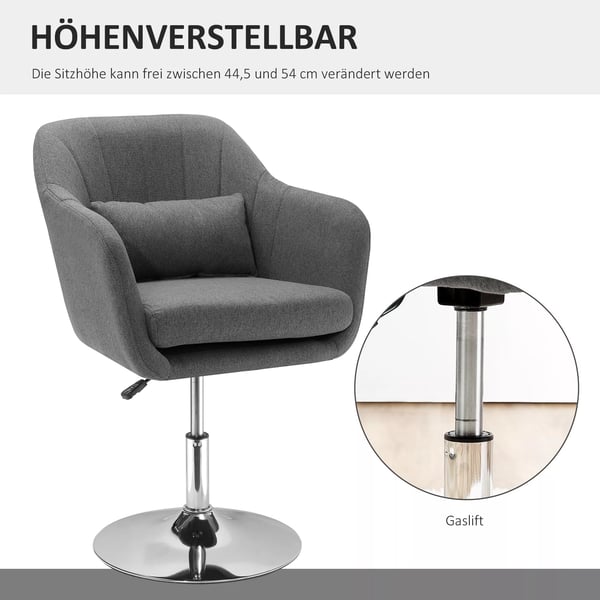 HOMCOM Kontorstol Drejestol Hjdejusterbar, Mrkegr, Lnnesimitation, Stl