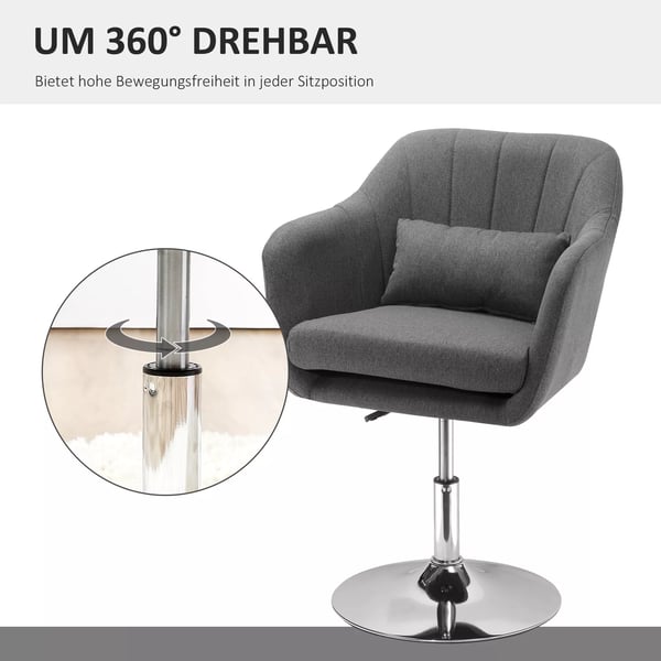 HOMCOM Kontorstol Drejestol Hjdejusterbar, Mrkegr, Lnnesimitation, Stl