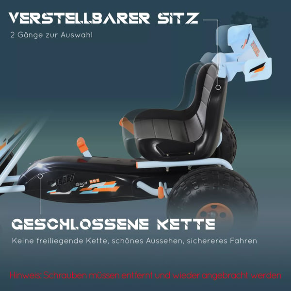HOMCOM Gokart med pedal-drevet, stålkonstruktion, justerbart sæde, til børn 3-6 år, lyseblå