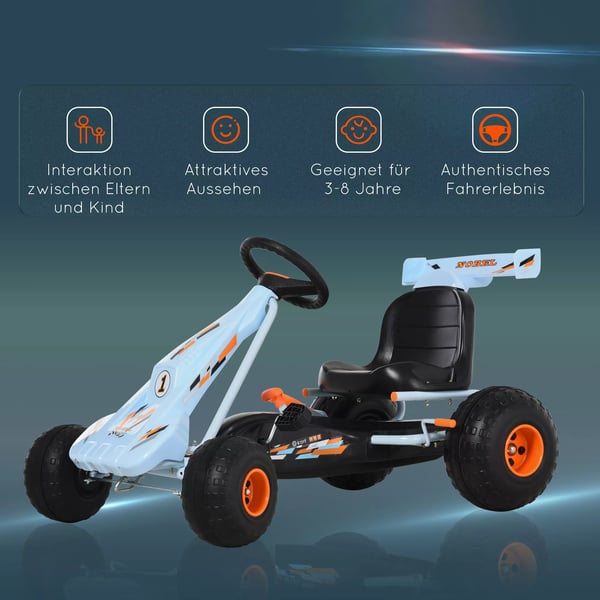 HOMCOM Gokart med pedal-drevet, stålkonstruktion, justerbart sæde, til børn 3-6 år, lyseblå