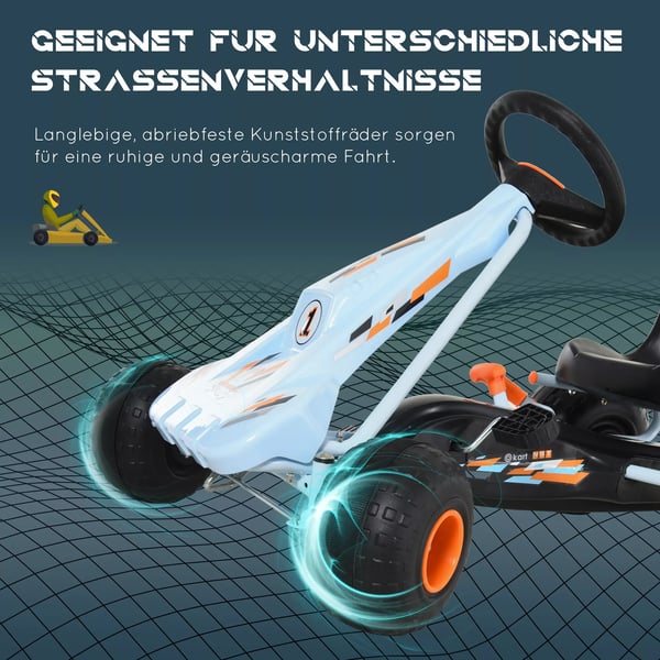 HOMCOM Gokart med pedal-drevet, stålkonstruktion, justerbart sæde, til børn 3-6 år, lyseblå