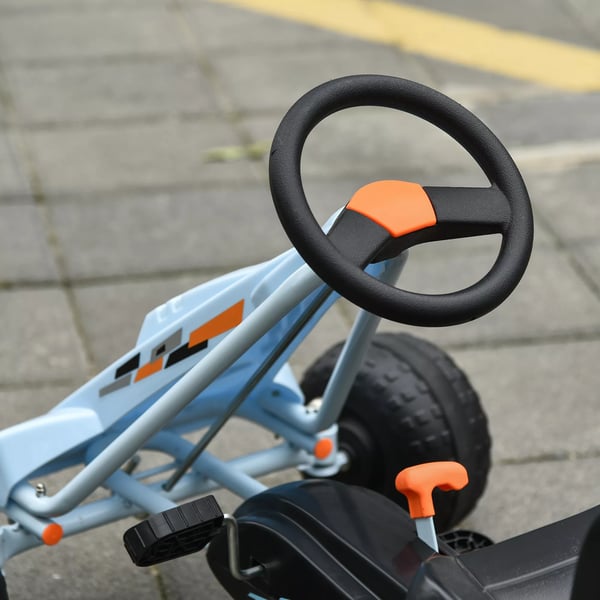 HOMCOM Gokart med pedal-drevet, stålkonstruktion, justerbart sæde, til børn 3-6 år, lyseblå