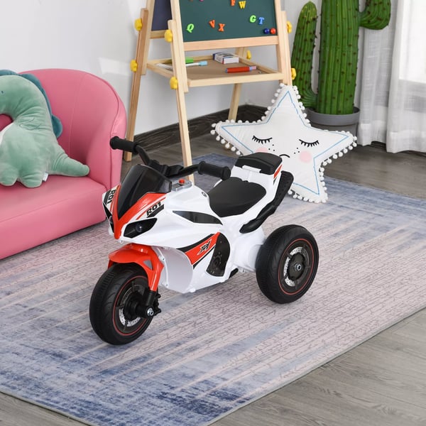 HOMCOM Børne Løbecykel med Musik og Lys, 18-36 mdr, Hvid/Rød, PP/Metal, 74x39x48 cm