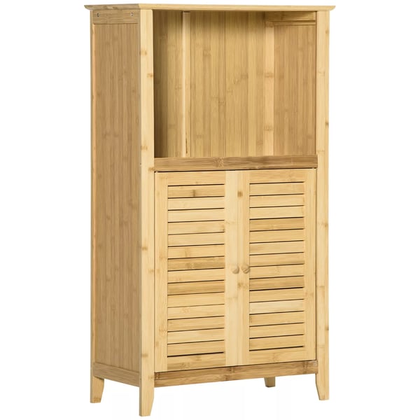 HOMCOM Badrumsskåp golvhylla med öppen hylla, bambu, natur, 50x25,5x92 cm