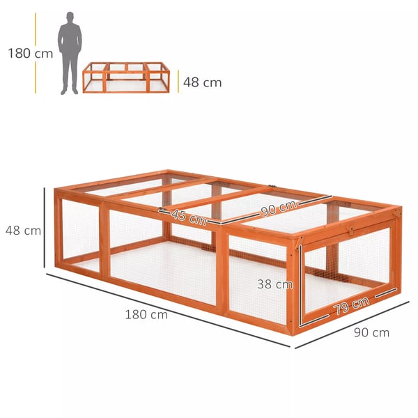 PawHut lille dyrestald lille dyrebur 180 x 90 x 48 cm med løbegård multifunktionel grantræ orange