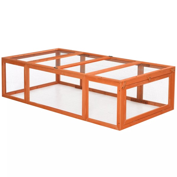 PawHut lille dyrestald lille dyrebur 180 x 90 x 48 cm med løbegård multifunktionel grantræ orange
