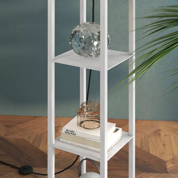 HOMCOM Reol Gulvlampe med 3 Hylder, Hvid, MDF & Akryl, 26x26x160cm