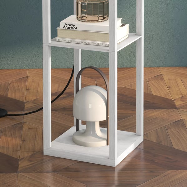 HOMCOM Reol Gulvlampe med 3 Hylder, Hvid, MDF & Akryl, 26x26x160cm