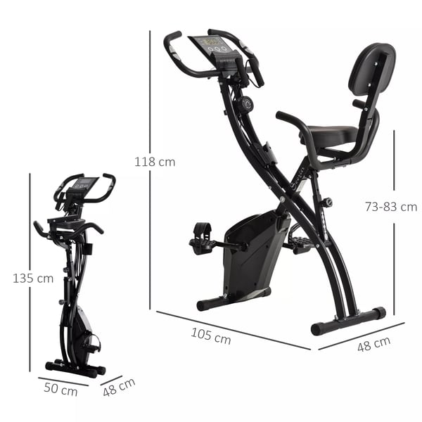 HOMCOM Motionscykel - 2-i-1 Foldbar Træningscykel med Magnetisk Modstand og Træningselastikker - Stålramme, Sort