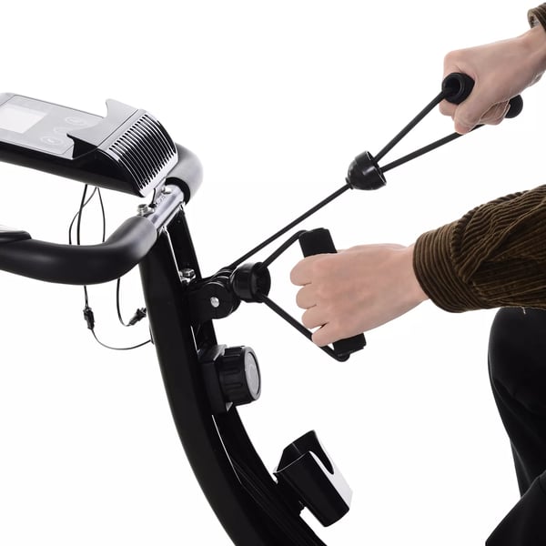 HOMCOM Motionscykel - 2-i-1 Foldbar Træningscykel med Magnetisk Modstand og Træningselastikker - Stålramme, Sort