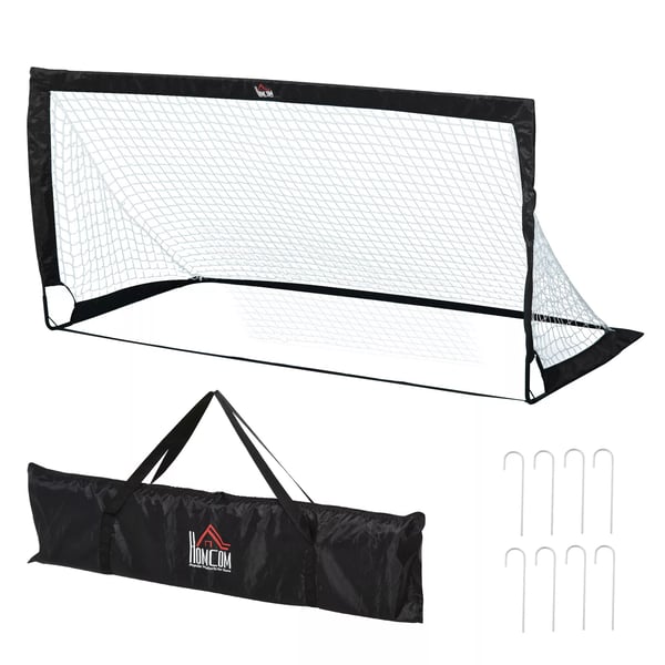 HOMCOM Foldbart Fodboldmål Sæt til Børn og Voksne - 2 stk. Mål af Stål og Oxfordstof, Sort, 186x90x89 cm - Inkl. Bæretaske